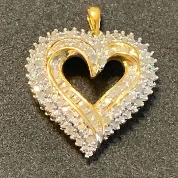 JWBR Diamond Open Heart Necklace Pave Cluster Gold Over .925 Silver Anniversary - Picture 4 of 12